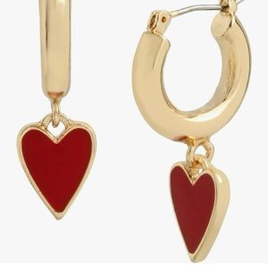 Betsey Johnson Gold and Red Heart Hoop Earrings